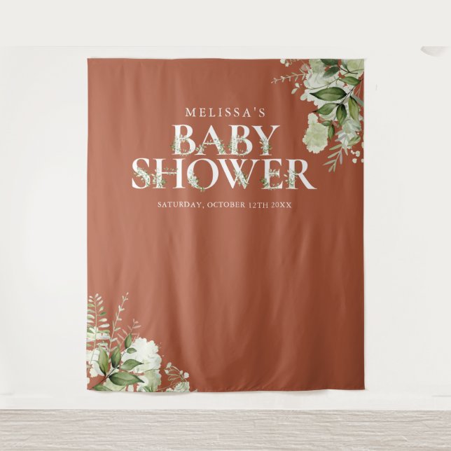 Terracotta Greenery Baby Shower Photo Backdrop (Front)
