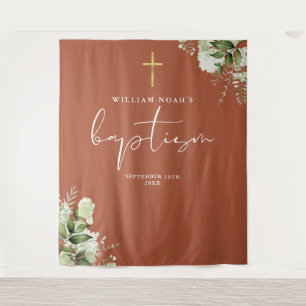 Terracotta Greenery Baptism Photo Backdrop