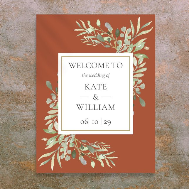 Terracotta Greenery Botanical Wedding Welcome Sign (Terracotta Greenery Botanical Wedding Welcome Sign)