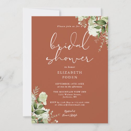 Terracotta Greenery Floral Bridal Shower Invitation