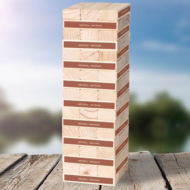 Terracotta Greenery Floral Calligraphy Ampersand Topple Tower (Terracotta simple calligraphy script ampersand wedding Topple Tower.)