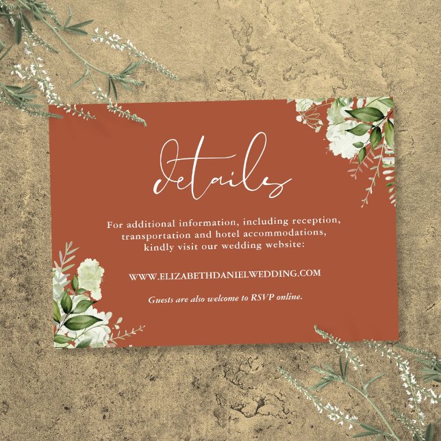 Terracotta Greenery Floral Elegant Wedding Details Enclosure Card (Terracotta Greenery Floral Elegant Wedding Details Enclosure Card)