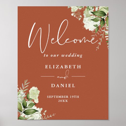 Terracotta Greenery Floral Wedding Welcome Sign