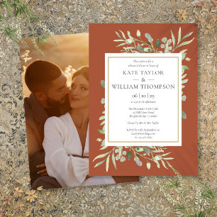 Terracotta Greenery Foliage Photo Rehearsal Dinner Invitation