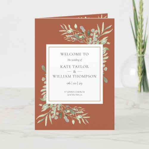 Terracotta Greenery Foliage Wedding Program