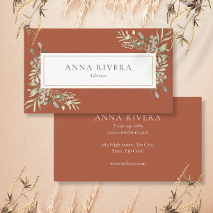 Terracotta Greenery Gold Geometric Professional Business Card