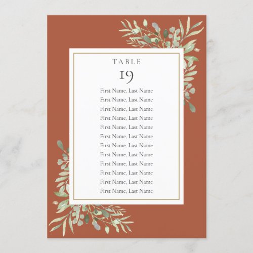 Terracotta Greenery Seating Chart Table Number