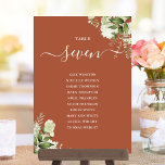 Terracotta Greenery Seating Plan Table Number<br><div class="desc">These elegant terracotta botanical greenery leaves wedding table numbers can be personalized with your guests' seating plan set in chic typography. The cards are printed on the front and back (double-sided). Designed by Thisisnotme©</div>