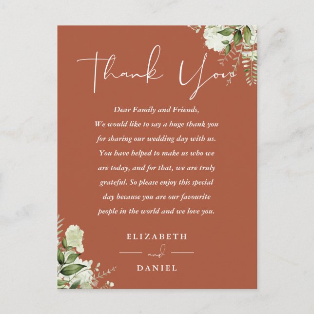 Terracotta Greenery Thank You Wedding Place Card (Front)