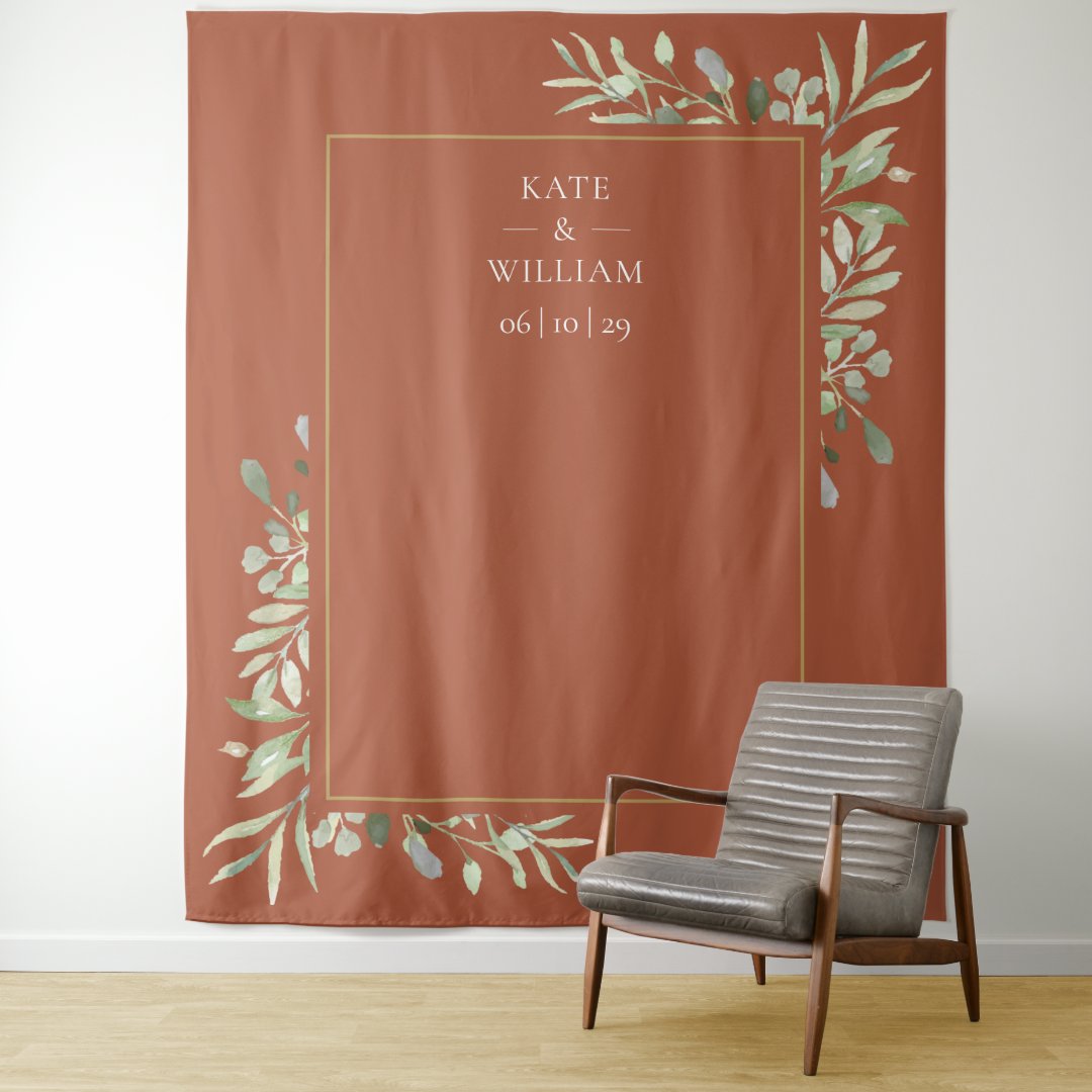 Terracotta Greenery Wedding Photo Booth Backdrop Zazzle