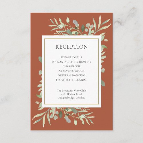 Terracotta Greenery Wedding Reception Enclosure Card