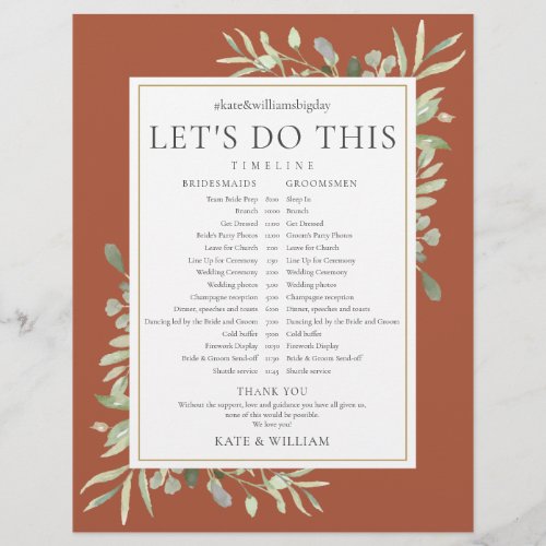 Terracotta Greenery Wedding Schedule Timeline