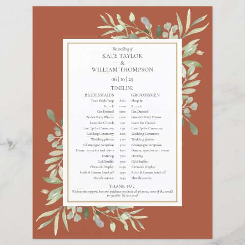 Terracotta Greenery Wedding Schedule Timeline