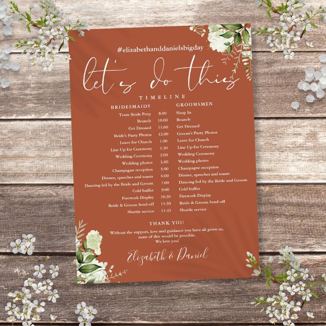 Terracotta Greenery Wedding Schedule Timeline Program (Terracotta Greenery Wedding Schedule Timeline Program)