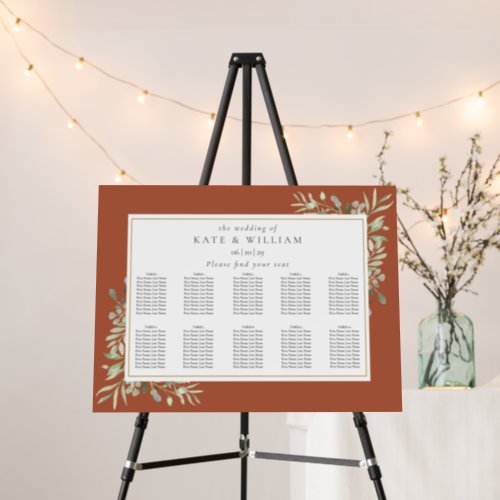 Terracotta Greenery Wedding Seating Plan Chart Foam Board