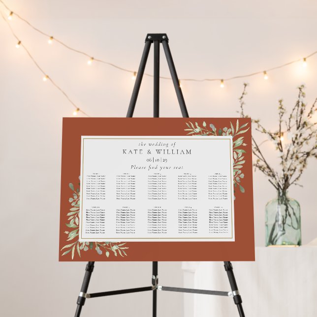 Terracotta Greenery Wedding Seating Plan Chart Foam Board (In Situ (Stand))