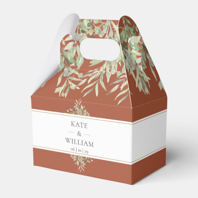 Terracotta Greenery Wedding Thank You Favor Boxes (Front Side)