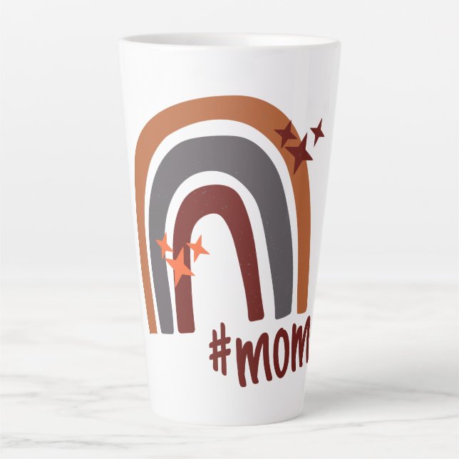 Terracotta Grey Bohemian Rainbow Personalized #mom Latte Mug (Front)