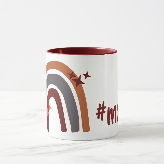 Terracotta Grey Bohemian Rainbow Personalized #mom Mug (Center)