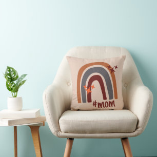 Terracotta Grey Bohemian Rainbow Personalized #mom Throw Pillow
