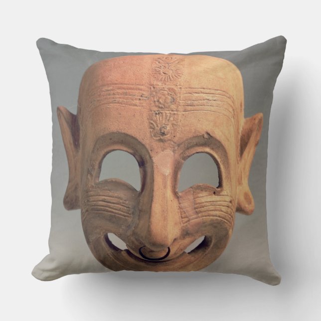 Terracotta grinning mask from San Sperate, 6th-5th Throw Pillow (Front)