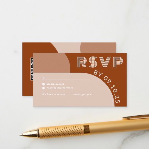 Terracotta Groovy Arch Retro RSVP QR code Wedding Enclosure Card