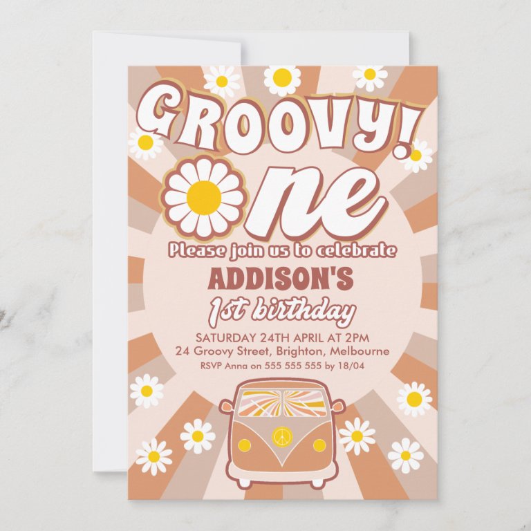 Terracotta Groovy One Retro 1st Birthday Invitation