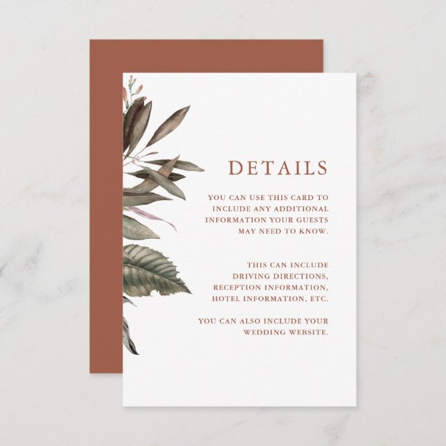 Terracotta Guest Information Enclosure Card (Front/Back)
