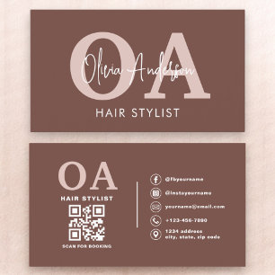 Terracotta Hair Stylist QR Code Monogram Business Card