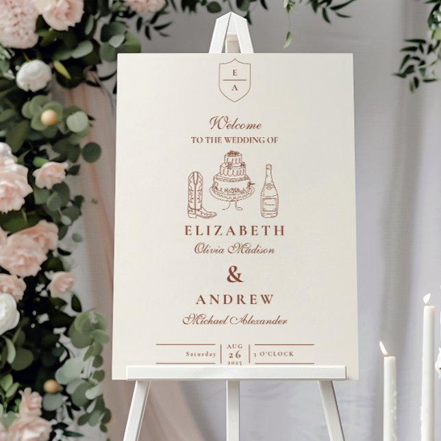 Terracotta Hand Drawn Funky Western Doodle Wedding Foam Board (Creator Uploaded)