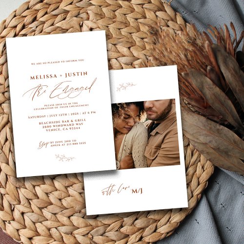 Terracotta Hand Lettered Photo Wedding Engagement  Invitation