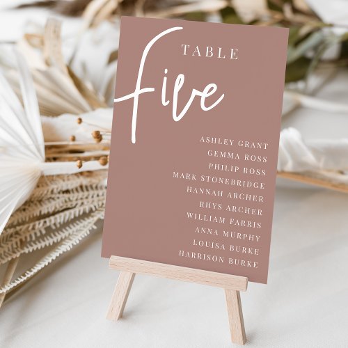 Terracotta Hand Scripted Table FIVE  Guest Names Table Number