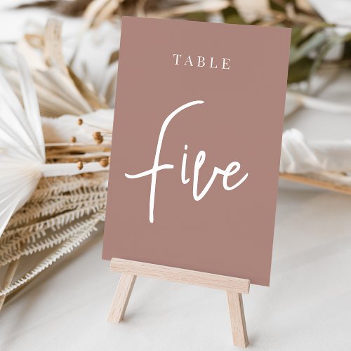 Terracotta Hand Scripted Table FIVE Table Number