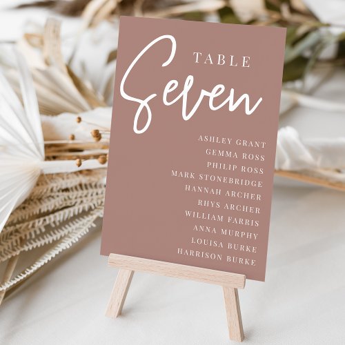 Terracotta Hand Scripted Table SEVEN  Guest Names Table Number
