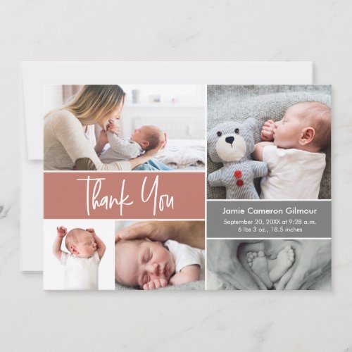 Terracotta Handlettering Photo Collage Baby Shower Thank You Card
