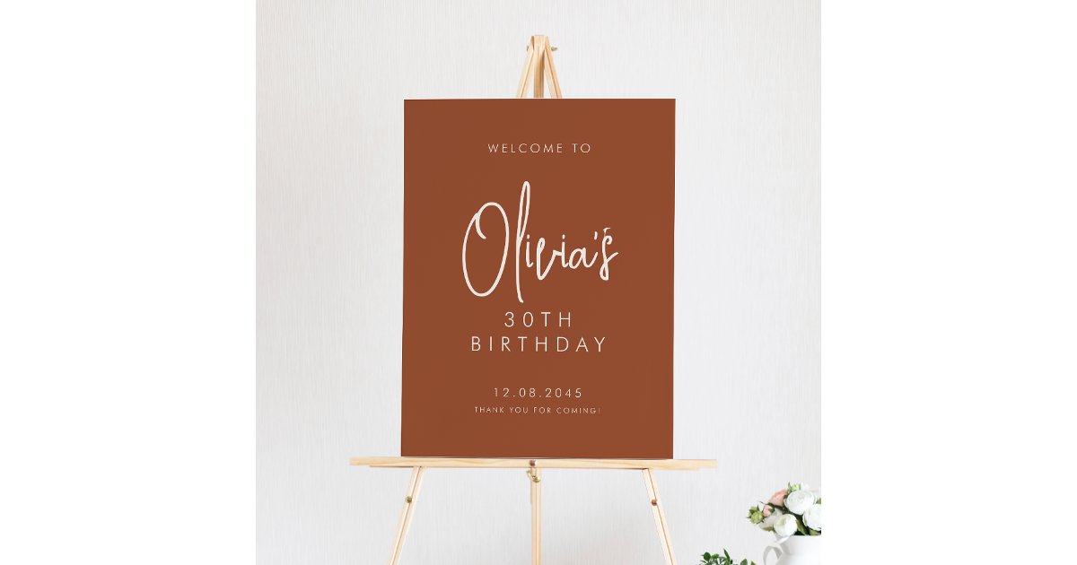 Terracotta Handwritten 30th Birthday Welcome Poster | Zazzle