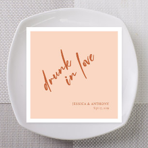 Terracotta Handwritten Drunk in Love Custom Names Napkins