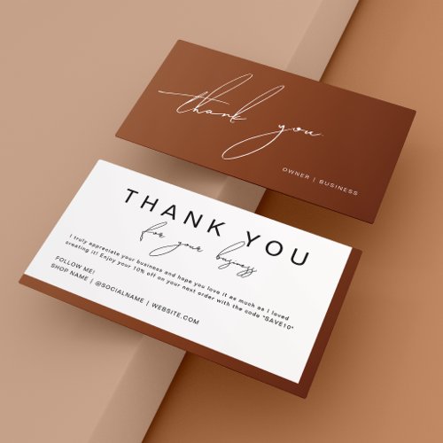 Terracotta Handwritten Script Thank You Discount Business Card