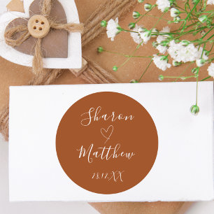 Terracotta Handwritten Script Wedding Gift Favor Classic Round Sticker