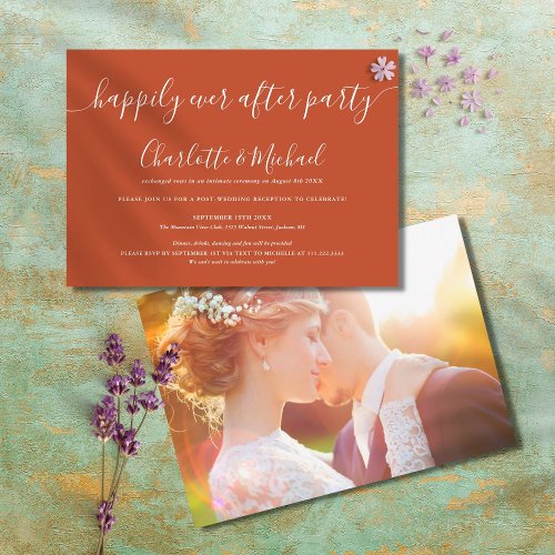 Terracotta Happily Ever After Party Wedding Photo Invitation