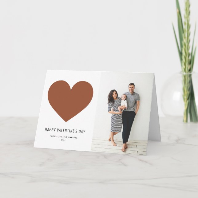Terracotta Heart Minimalist Happy Valentine's Day Holiday Card (Front)