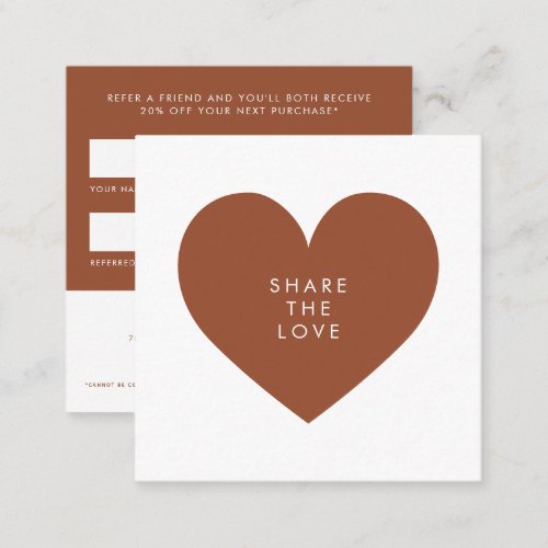 Terracotta Heart Minimalist Share the Love Referral Card