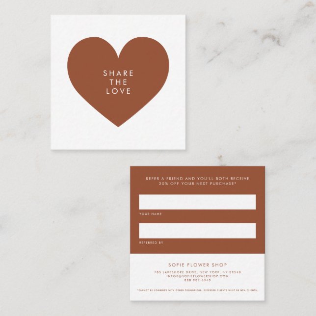 Terracotta Heart Minimalist Share the Love Referral Card (Front/Back)