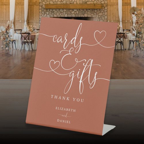 Terracotta Heart Script Cards And Gifts Pedestal Sign