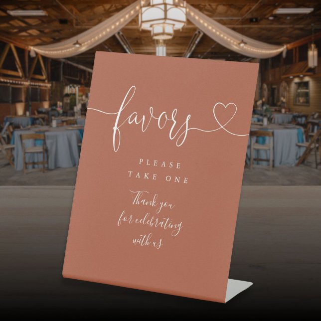 Terracotta Heart Script Favors Pedestal Sign (Terracotta Heart Script Favors Pedestal Sign)