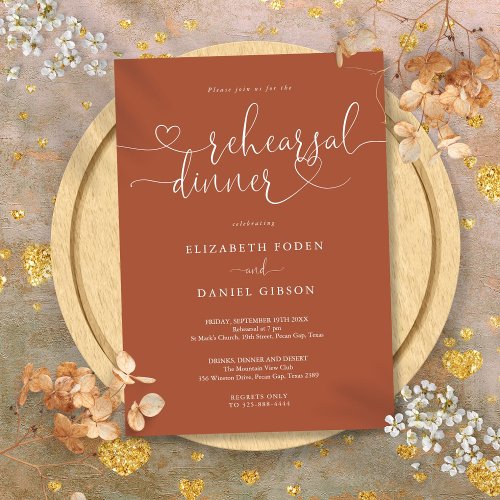 Terracotta Heart Script Rehearsal Dinner Invitation