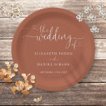 Terracotta Heart Script Wedding Paper Plates<br><div class="desc">This elegant heart script terracotta wedding design can be personalized with your celebration details set in chic typography. Designed by Thisisnotme©</div>