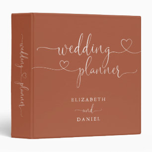 Terracotta Heart Script Wedding Planner 3 Ring Binder