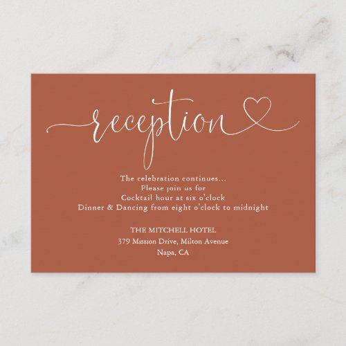 Terracotta Heart Script Wedding Reception Enclosure Card