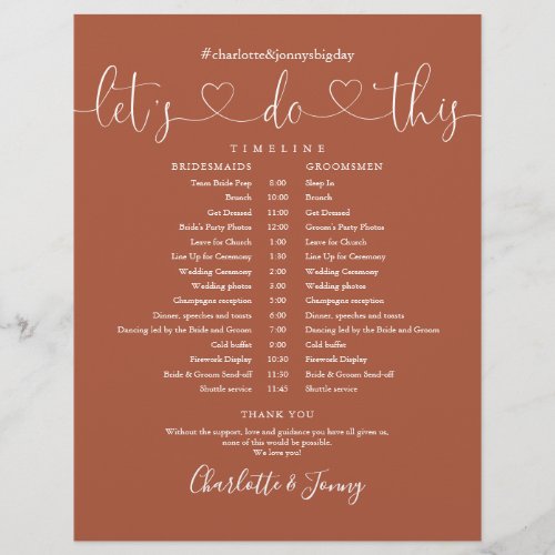 Terracotta Heart Script Wedding Schedule Timeline